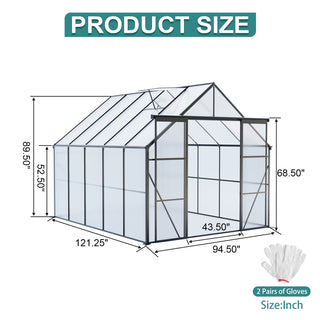 Double Door Polycarbonate Greenhouse Raised Base and Anchor Aluminum Heavy Duty Walk-in Greenhouses for Outdoor Backyard in All Season