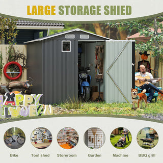 6x8 FT Outdoor Steel Storage Shed with Clear Window, Lockable Doors, Compact Metal Tool Shed for Garden, Backyard, Patio, Utility, and Bike Storage,Yellow/Grey