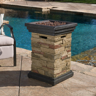 19.50'' Outdoor Firepit with Column Shape, Stone Gray - 40 000 BTU (Tank Inside)