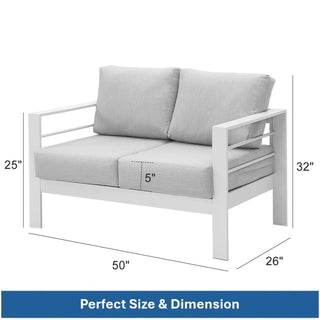 50 Inch All-Weather Aluminum Outdoor Two-Seater Sofa With Thick Cushions And Frame