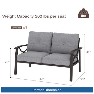 48" All-Weather Metal Loveseat 2 Seats Couch Sofa with Gray/Beige/Khaki Cushions with black Frame