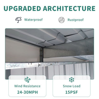 6x8FT Galvanized Steel Outdoor Storage Shed with Lockable Double Doors, Metal Lean to Shed with Free PC Light Board for Tools, Bikes & Patio Essential