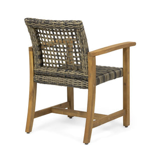 Two-Piece Wooden Rattan Dining Chair Set, Featuring A Weaving Technique