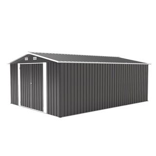 10×14 FT Heavy-Duty Metal Storage Shed with 3 Lockable Doors, 4 Vents & Sloped Roof – Outdoor Garden Tool Shed for Backyard, Patio & Lawn (Dark Grey)