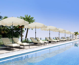 9 FT Tassel Market Patio Umbrella with Full Fiberglass Rib in Cream/Beige/Tan