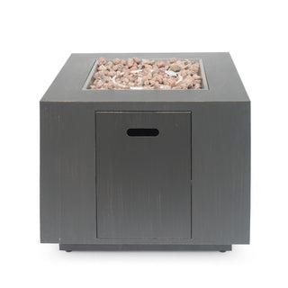 33" Outdoor Iron Square Propane Fire Pit, Tank Inside, Dark Gray - 50,000 BTU