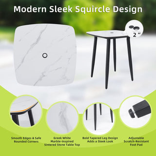 5-Piece Outdoor Patio Bar Set – 35.4" Marble-Style Sintered Stone Table & Aluminum Bar Stools with Sunbrella® Cushions