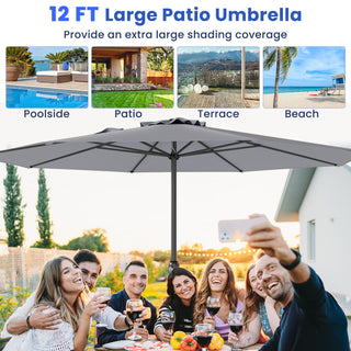 12 FT Patio Umbrella with Crank Handle & 8 Sturdy Ribs – Durable Outdoor Market Umbrella for Patio, Garden & Backyard
