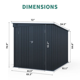 6x8 FT Galvanized Steel Lean-To Storage Shed with Lockable Double Doors & PC Light Panel for Tools, Bikes & Patio Storage