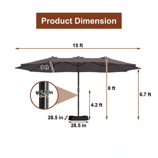 15FT Rectangular Patio Umbrella with Base & Crank Lift – Large Outdoor Market Umbrella for Backyard, Deck & Poolside