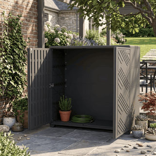 75 Gal. Diamond-Pattern Resin Outdoor Storage Cabinet, Patio & Garden Storage Organizer – White/Black