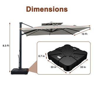 10FT Aluminum Cantilever Patio Umbrella with Removable LED Light Strips for Outdoor Shade