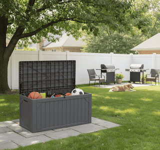 100 Gal. Outdoor Storage Box Black/Brown/Gray Resin Deck Box