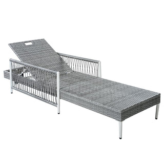 Outdoor PE Rattan Chaise Lounge, All-Weather Wicker Patio Lounge Chair with 6-Position Adjustable Backrest, Modern Sun Lounger for Poolside