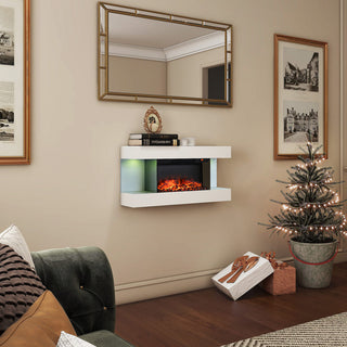 32"/50"/60"/72" Wall-Mounted Electric Fireplace with Suspended LED Lighting, Modern Indoor Fireplace for Living Room