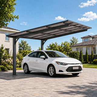 10x10 FT Outdoor Carport with Galvanized Steel Frame & Sloped PC Roof, Multi-Use Shelter for Cars, Motorcycles & Patio
