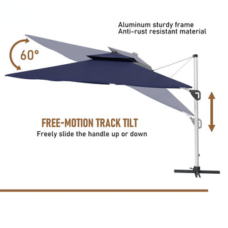 11ft Square Double-Tier Patio Umbrella with LED Lights – Red & Grey Outdoor Market Umbrella (Base Not Included)