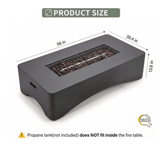 56-Inch Propane Fire Pit Table, 50,000 BTU Concrete Gas Fire Pit for Patio, Backyard & Deck with Lava Rocks & Cover
