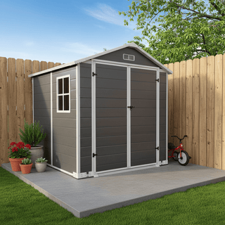 6x6 / 6x4 FT Resin Outdoor Storage Shed with Floor, Lockable Door, Weatherproof Plastic Garden Shed for Backyard & Lawn