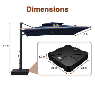 10FT Aluminum Cantilever Patio Umbrella with Removable LED Light Strips for Outdoor Shade