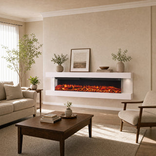 32"/50"/60"/72" Wall-Mounted Electric Fireplace with Suspended LED Lighting, Modern Indoor Fireplace for Living Room