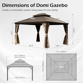 Hardtop Gazebo with Galvanized Steel Double Roof, Metal Gazebos with Drainage System Patio Pergola for Patio Deck Backyard,Curtain and Netting