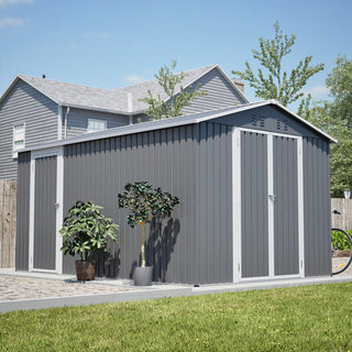 8x12 FT Outdoor Metal Storage Shed with 2 Lockable Doors, Large Garden Tool Shed with Additional Side Door & Aluminum Frame for Backyard, Patio & Garden