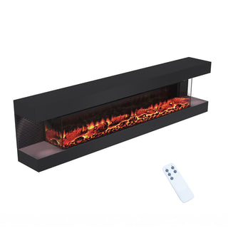 50"/60"/72" Wall-Mounted Electric Fireplace with Suspended LED Lighting, Modern Indoor Fireplace for Living Room