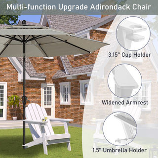 Curveback White Plastic Outdoor Adirondack Chair with Cup Holder and Umbrella Hole