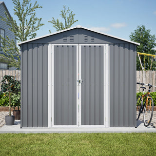 8x12 FT Outdoor Metal Storage Shed with 2 Lockable Doors, Large Garden Tool Shed with Additional Side Door & Aluminum Frame for Backyard, Patio & Garden