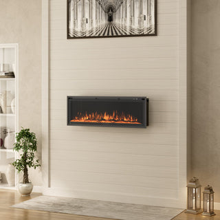 50/60/72-Inch Wall-Mounted & Recessed Electric Fireplace with Overheat Protection, Black