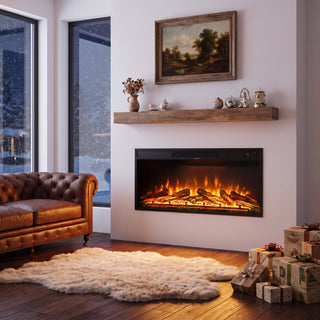 36-Inch Recessed Linear Electric Fireplace, ETL Certified, 750W/1500W Heat, LED Flame, Remote & Timer