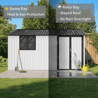 12x10 FT Metal Garden Shed Outdoor Storage with Window, Heavy Duty Steel Tool Shed for Backyard, Patio, Lawn – Available in White/Black/Grey/Brown