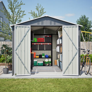 8X12 FT Metal Outdoor Storage Shed with Side Door – Large Garden Tool Shed with 2 Lockable Doors