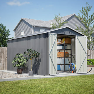 8X12 FT Metal Outdoor Storage Shed with Side Door – Large Garden Tool Shed with 2 Lockable Doors