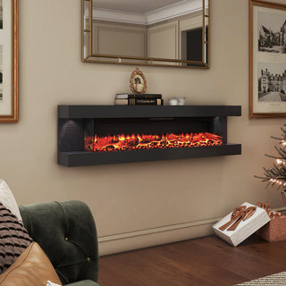 50"/60"/72" Wall-Mounted Electric Fireplace with Suspended LED Lighting, Modern Indoor Fireplace for Living Room