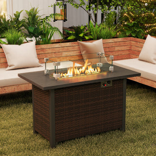 50000 BTU 2 Inch ropane Gas Fire Pit Table with Wind Guard and Glass Rocks