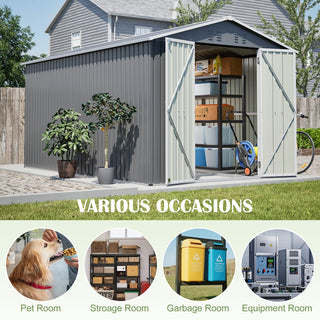 8X12 FT Metal Outdoor Storage Shed with Side Door – Large Garden Tool Shed with 2 Lockable Doors