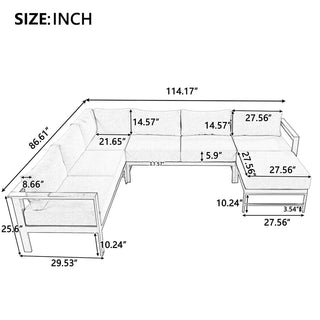 U-Shaped All Weather Patio Sectional Sofa Set, 5-6 Seater Outdoor Conversation Couch with 5.9" Thick Cushions & Heavy Duty Iron Frame for Garden Backyard Poolside