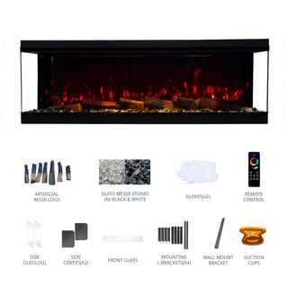 Panoramic 3-Sided Multi-Color LED Flame Wall-Mounted & Recessed Electric Fireplace