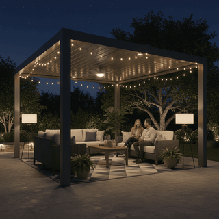 Aluminum Pergola Gazebo with Adjustable Louvered Roof & LED
