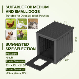 Dog House for Small to Large Sized Dogs, Outdoor and Indoor Doghouse with Durable Weatherproof Resin, Multi-Functional Pet House(Black, Medium)