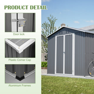 8X12 FT Metal Outdoor Storage Shed with Side Door – Large Garden Tool Shed with 2 Lockable Doors