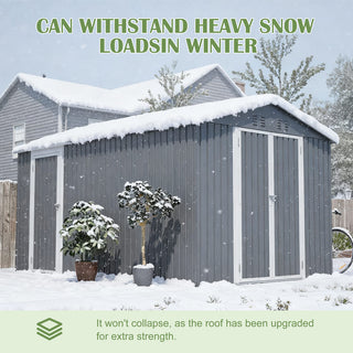 8x12 FT Outdoor Metal Storage Shed with 2 Lockable Doors, Large Garden Tool Shed with Additional Side Door & Aluminum Frame for Backyard, Patio & Garden