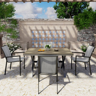 5-Piece Outdoor Aluminum Dining Set with Teslin Chairs & Plastic Wood Tabletop – Weather-Resistant Patio Furniture Set for Garden & Backyard