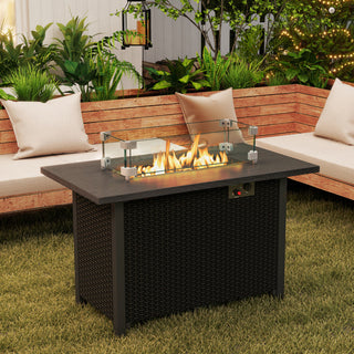 50000 BTU 2 Inch ropane Gas Fire Pit Table with Wind Guard and Glass Rocks