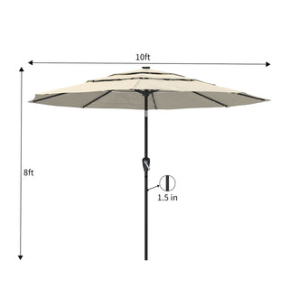 10FT 3-Tier Solar LED Patio Umbrella with Tilt & Crank, Aluminum Market Umbrella for Backyard, Deck & Garden