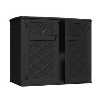 360 Gal. Outdoor Resin Storage Cabinet, Large Storage Shed with Floor, Double Doors, Lockable Lid & Soft-Close Hinges – Black