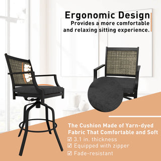 2-Pack Aluminum Outdoor Swivel Bar Stools with Cushions