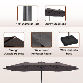 15FT Rectangular Patio Umbrella with Base & Crank Lift – Large Outdoor Market Umbrella for Backyard, Deck & Poolside